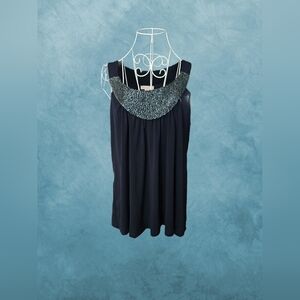 Chic Blue Sleeveless Blouse with Sequin Accent